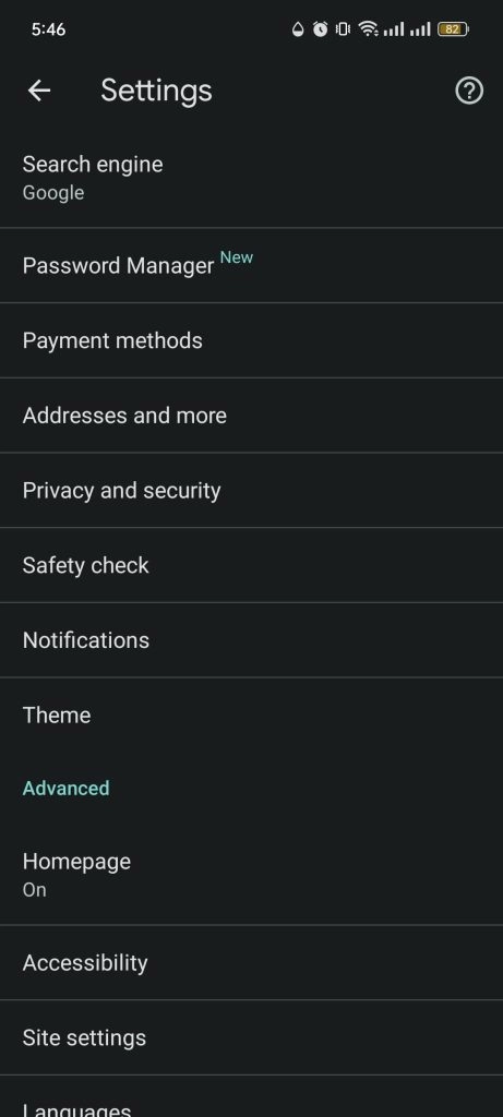Chrome Browser Settings Android