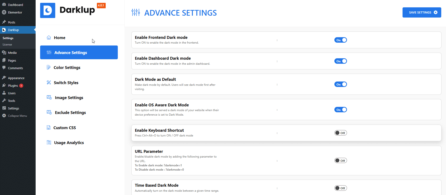 How to Enable Elementor Dark Mode in 2026 (Ultimate Method) 8 Darklup Darkmode and Accessibility plugin for WodPress Advanced Seetings