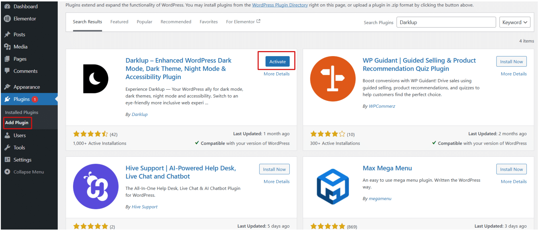 How to Enable Elementor Dark Mode in 2026 (Ultimate Method) 2 Install and activate Darklup in Elementor